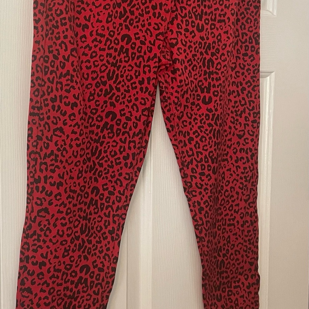 Parisian Works Red/Black Leopard Print Jeans. Size 10, but fits like a size 8.